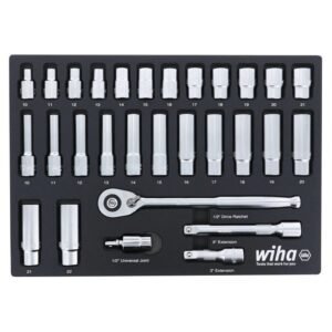 Wiha 33895 - 29 Piece 1/2” Drive Professional Standard & Deep Socket Tray Set, Metric