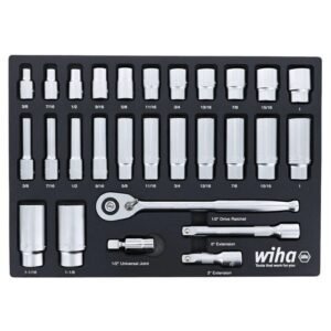 Wiha 33896 - 28 Piece 1/2” Drive Professional Standard & Deep Socket Tray Set, SAE