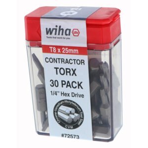 Wiha 72573 - Torx Contractor Insert Bit T8 X 25mm, 30 Pack